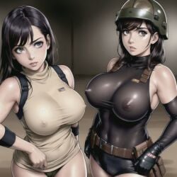 ai_generated arm_sleeves audiostick belt booty_shorts breasts freckles gloves helmet huge_breasts large_breasts military nipples see-through shorts skin_tight skintight stable_diffusion tan_shirt tank_top taut_clothes