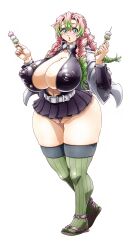 1girls absurd_res areolae bangs beauty_mark belt big_breasts big_nipples blush breasts clothing collarbone curvy dango deep_navel demon_slayer drill_hair erect_nipples eyelashes female female_focus female_only food frilled_skirt full_body g-string green_eyes green_hair haori hips huge_breasts human kanroji_mitsuri kimetsu_no_yaiba kneesocks large_areolae large_breasts legwear long_hair long_sleeves looking_to_the_side makeup microskirt miniskirt mole mole_under_eye multicolored_hair nail_polish nipple_bulge nipples nipples_visible_through_clothing no_bra open_clothes panties parted_lips pink_hair pink_nails revealing_clothes sandals simple_background skimpy skindentation skirt solo solo_female thick_thighs thighs thong two_tone_hair unbuttoned uniform voluptuous white_background wide_hips wrato zouri