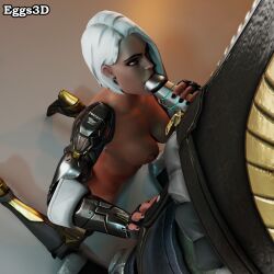 3d android ashe_(overwatch) big_penis blizzard_entertainment blowjob bob_(overwatch) breasts clothes eggsnsfw kneeling metallic_body oral oral_sex overwatch robot tagme white_hair