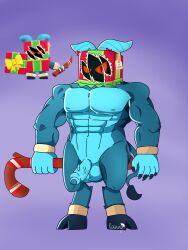 1boy 2023 abs anthro anthro_only artist_signature ash_(brawl_stars) balls ballsack bara biceps big_arms big_biceps big_chest big_pecs big_thighs blue_fur blue_nails brawl_stars brawlidays candy_cane chest chest_fur christmas_headwear cock color colored dick digital_art digital_drawing_(artwork) digital_media_(artwork) foreskin fur gay genitals hidden_face hooves horn horns huge_pecs krampus_ash_(brawl_stars) long_nails looking_at_viewer male male_focus male_only man_boobs manboobs masked masked_male muscle muscles muscular muscular_arms muscular_chest muscular_male muscular_pecs muscular_thighs nails object_head pecs pectorals penis penis_out present purple_background rainingstars red_eyes reference_inset solo solo_focus solo_male standing stick supercell tail testicles thighs vein veins veiny_penis