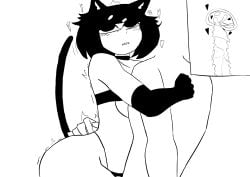 1boy 1girls ahe_gao black_hair cat_ears cat_tail catgirl choker cum cum_inside cumshot emmpy eyebrows_visible_through_hair faceless_male female latex_gloves male nine_(emmpy) panties penetration short_hair thick_ass thick_thighs traced traced_art uterus vaginal_penetration