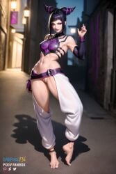 ai_generated barefoot capcom dadpool236 feet female juri_han purple_eyes purple_hair pussy shaved_pussy street_fighter street_fighter_iv