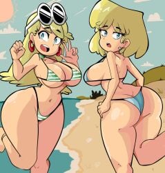 2girls back beach big_breasts bikini kemono_killer leni_loud light-skinned_female light_skin lori_loud multiple_girls nickelodeon rear_view siblings sisters the_loud_house young younger_female