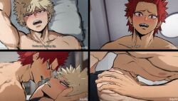 2boys blonde_hair eijirou_kirishima gay katsuki_bakugou my_hero_academia red_eyes red_hair sajofle sharp_teeth subtitled yaoi