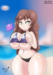 1girls 2023 ass beach black_panties bra breasts brown_eyes brown_hair collar female female_only huge_breasts nimu panties purple_bra pussy pussy_visible_through_panties small_bra smile solo squeezing_breast superstarplasma virtual_youtuber youtube youtube_hispanic