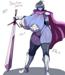 1girls 2020s 2023 blue_body blue_hair breasts_bigger_than_head deltarune female female_only gigantic_breasts hyper hyper_breasts kris_(deltarune) kris_female_(deltarune) massive_breasts sword tagme tsuyomayo twitter undertale_(series) venus_body white_background