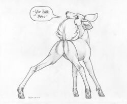 2023 anus cervid cervine cervine_pussy cloven_hooves deer deer_ears deer_tail ear_tuft ecmajor female feral genitals hi_res looking_at_viewer mammal monochrome pussy raised_tail signature solo spread_legs tail teats