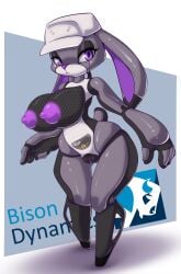 2023 absurd_res anthro areola azura_inalis big_areola big_breasts boston_dynamics breasts clitoris clothing disney english_text female genitals hat hat_only headgear headgear_only headwear headwear_only hexagons hi_res judy_hopps lagomorph large_breasts leporid machine mammal mostly_nude nipples nude plump_labia purple_areola purple_eyes purple_nipples pussy rabbit robo_judy robot robot_anthro solo text thick_thighs wide_hips zootopia