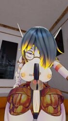 breasts nipples robot_futa robot_penis robot_pussy self_sucking yellow_eyes yellow_hair