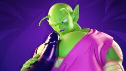 2boys 3d 3d_(artwork) alien angry angry_face anime_style antennae antennae_(anatomy) big_pecs big_penis boner disembodied_penis dollymolly323 dragon_ball erection gay green_skin male/male male_only muscular muscular_male namekian pecjob pecs penis piccolo purple_penis solo solo_male