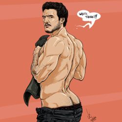 actor art_of_clx ass back_muscles butt celebrity dialogue english_text hispanic hispanic_male in_character joel_miller latino looking_at_viewer male male_only muscles muscular muscular_male pedro_pascal the_last_of_us the_last_of_us_(hbo)