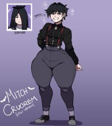 1boy big_ass big_butt black_hair blackwhiplash bottom_heavy bottom_heavy_femboy character_sheet femboy huge_ass huge_butt huge_thighs jeans male male_only mitch_cruorem oc original original_character short_hair smile smiling smiling_at_viewer solo source_request standing teapot_(body_type) thick thick_ass thick_legs thick_thighs thighs tight_clothing tight_fit tight_pants tights vampire wide_hips