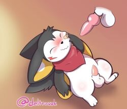 balls_blush blush body_blush closed_eyes detachable detachable_penis emolga erection excited feral generation_5_pokemon genitals hand_on_cheek lying male nintendo on_back penis pikujo pokemon pokemon_(species) solo zakiredlight