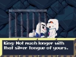 animated ass blank_thumbnail blush bottomless cage cave_story charyoshi clothed clothing cum cum_in_mouth cum_inside cum_on_ear cum_on_face dialogue duo embarrassed english_text fellatio female fur irrumatio king_(cave_story) lagomorph male mammal melee_weapon mimiga no_sound oral penile penis prisoner pussy questionable_consent sex straight sue_sakamoto sword tagme text video video_games weapon white_fur