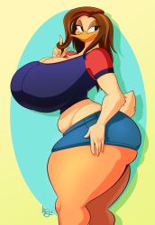 2020s 2022 anthro avian belly breasts brown_hair brown_hair_female chubby cleavage crop_top duck duck_girl dumptruck_ass female female_focus female_only gigantic_breasts hanging_belly huge_ass hyper hyper_breasts jaeh looking_at_partner looney_tunes massive_thighs muffin_top orange plump plump_breasts plump_thighs short_hair small_tail tail the_looney_tunes_show thick_thighs thighs tina_russo twirling_hair unamused venus_body voluptuous voluptuous_female warner_brothers wide_hips