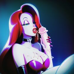 2d ai_generated arm_gloves big_breasts big_penis canon_couple choker cleavage cum_on_breasts cum_on_chin disney eyeshadow gloved_handjob green_eyes hair_over_one_eye handjob holding_penis husband_and_wife jessica_rabbit long_hair long_red_hair red_hair roger_rabbit stable_diffusion who_framed_roger_rabbit