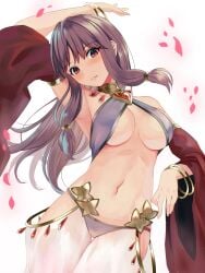 1girls belly_dancer belly_dancer_outfit bocas_top brown_eyes brown_hair dancer dancer_outfit dancing gypsy_(ragnarok_online) harem_girl harem_outfit harem_pants large_breasts long_hair looking_at_viewer neckwear ragnarok_online sail_away underboob voluptuous