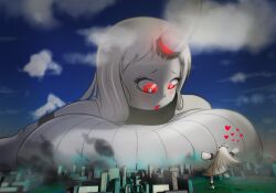 crushing giantess heart huge_breasts kantai_collection looking_down seaport_hime seaport_summer_hime size_difference soreavacado