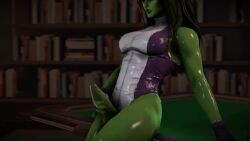 1futa 1girls 3d animated arm_support books bookshelf cum cumming_from_masturbation cumshot ejaculation female fingerless_gloves futa_only futanari gloves green_hair green_skin hair human indoors intersex leaning leotard long_hair marvel masturbation nail_polish no_sound oil pallidsfm penis penis_out pool_table redmoa ruined_orgasm she-hulk shiny shiny_clothes shiny_skin shorter_than_10_seconds solo source_filmmaker stroking_penis video