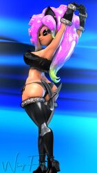 1girls ass boots cat_ears demon_tail female female_focus latex lingerie looking_at_viewer oc octoling render seductive_look source_filmmaker splatoon splatoon_(series) splatoon_2 splatoon_3 stretching wing_fury