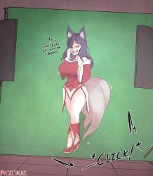 ahri animal_ears breast_expansion cosplay critnuke dialogue growth growth_sequence league_of_legends tail