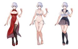 1girls alternate_costume barefoot bikini black_legwear black_socks black_thighhighs canon_genderswap china_dress chinese_clothes cleavage cleavage_cutout female full_body genderswap_(mtf) ginko_sakata gintama gintoki_sakata hariharima_200 hourglass_figure knee_socks kneehighs kneesocks medium_breasts multiple_outfits red_dress rule_63 school_uniform serafuku short_hair side-tie_bikini side_slit silver_hair socks solo swimsuit thigh_gap thigh_socks thigh_strap thighhighs underboob very_short_hair white_bikini white_hair