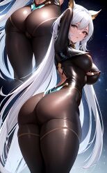 ai_generated arms ass ass_focus big_ass breasts exposed_back eyes face female full_body hair heterochromia humanoid legs limbs long_hair stable_diffusion very_long_hair white_hair