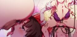 2girls anal anilingus big_breasts collar danchizuma eating_ass female female_only gaping_anus hairy huge_gape leash leash_and_collar multiple_girls reimu_hakurei rimjob rimming rimming_female ruined_anus small_breasts touhou yukari_yakumo yuri