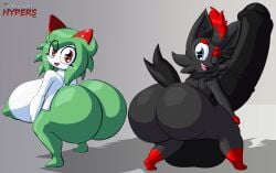 big_ass big_breasts big_penis breasts bubble_butt emillie_(zanbonsen) huge_ass huge_cock kirlia penis pokémon_(species) pokemon pokemon_(species) zanbonsen zar_(vevil) zorua