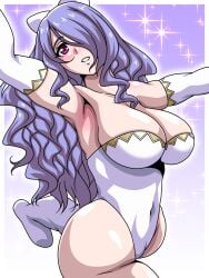 1girls armpits bare_thighs breasts camilla_(fire_emblem) cleavage dancing elbow_gloves female female_only fire_emblem fire_emblem_fates gloves hair_over_one_eye huge_breasts inabakun00 leg_up long_hair nintendo pink_eyes pose purple_hair smile solo thick_thighs thighhighs thighs very_long_hair