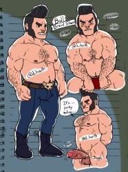 balls bara big_penis black_hair blush boner brawl_stars bulge bull_(brawl_stars) dohorth erection flaccid jeans jockstrap male male_only muscles muscular nose_ring nude penis pompadour shirtless sideburns solo solo_male speech_bubble