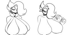 1girls antdraws breasts breasts_bigger_than_head breasts_out breasts_outside buglatte bugspresso exposed exposed_breasts exposed_nipples female female_only gigantic_breasts hair handjob_gesture lofiglade marblebit pixelsoda smolmarble sneak_(bugmarble) solo