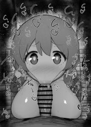 1boy 1girls :>= big_breasts big_penis black_and_white blush censored dark-skinned_male detailed_background drooling fellatio heart heart-shaped_pupils human indoor inside kurotama looking_at_viewer male male_pov murosaki_miyo onii-chan_wa_oshimai! oral oral_sex room saliva shiny shiny_skin short_hair sketch sound_effects squatting straight sweat text tied_hair tongue_out twintails vein veins veiny veiny_penis