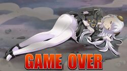 1girls capcom clothing defeated defeated_heroine female female_focus fully_clothed game_over ingrid_(capcom) k.o. knocked_out muratuzi ryona street_fighter torn_clothes unconscious white_hair