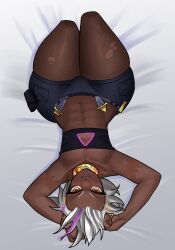 1boy bed cyber_lazu dark-skinned_femboy dark-skinned_male dark_skin femboy huge_ass looking_at_viewer lying lying_on_bed male male_only on_bed solo thick_thighs virtual_youtuber vtuber wide_hips