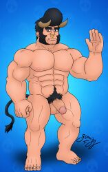 balls bara black_hair brawl_stars bull_(brawl_stars) flaccid gorrizz horns male male_only muscles muscular nose_ring nude penis pompadour sideburns solo solo_male tail