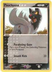 2023 animal_genitalia animal_pussy anus aztepyeen black_body black_ears black_fur canine_genitalia canine_pussy card card_(medium) english_text fangs female feral fur generation_3_pokemon genitals grey_tail nintendo open_mouth pokemon pokemon_(species) pokemon_card pokemon_tcg poochyena pussy red_eyes solo teeth text tongue trading_card yellow_sclera