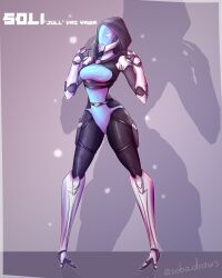 2d 3_fingers alien alien_girl alien_humanoid breasts female female_focus female_only grey_background helmet jpeg large_breasts mass_effect monty_nsfw original_character quarian standing text tight_clothing