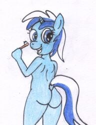 anthro anthrofied ass braces colgate_(mlp) female female_only friendship_is_magic horn minuette_(mlp) my_little_pony pony reddragonkan smile solo unicorn