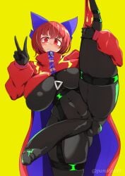 1futa 2023 akatsuki_records balls better_version_at_source big_breasts bodysuit breasts clothed clothing embarrassed erection fully_clothed futa_only futanari huge_cock human latex_bodysuit latex_dress latex_futa latex_legwear latex_suit leg_hold_pose leg_up light-skinned_futanari light_skin looking_at_viewer pandain penis pixiv_sample red_eyes red_hair rock_'n'_rock_'n'_beat rock_n_rock_n_beat sekibanki short_hair skin_tight skin_tight_suit solo splits standing thick_thighs touhou undersized_balls v vertical_splits