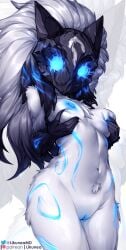 blue_eyes breasts female furry kindred lamb lamb_(league_of_legends) league_of_legends likunea mask pussy tagme white_fur