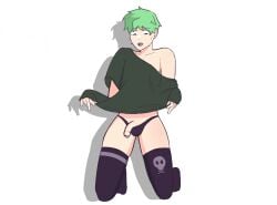 emo femboy girly goth green_hair meen paintedcubes socks thick_thighs