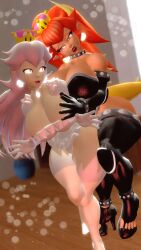 2girls 3d 3d_(artwork) anklet armlet bare_chest bare_shoulders bedroom_eyes big_breasts big_thighs big_tits black_boots black_gloves black_heels black_high_heel_boots black_high_heels black_leotard boosette boots bowsette bracelet breasts cleavage clothing collar crown curvy dark-skinned_female dark_skin duo earrings elbow_gloves female female_only frilled_collar frilled_sleeves frills gloves half-closed_eyes heel_boots heels high_heel_boots high_heels horns knee_pads leotard light-skinned_female light_skin lips lipstick long_hair looking_at_each_other mario_(series) new_super_mario_bros._u_deluxe nintendo open_mouth panties pink_eyes pointy_ears ponytail puffy_short_sleeves puffy_sleeves red_bowsette red_eyes red_hair red_lipstick sharp_teeth short_skirt skirt skyrimgamer17 spiked_anklet spiked_armlet spiked_bracelet spiked_collar spiked_tail spiked_thighlet stockings strapless_leotard super_crown tail thick thick_hips thick_thighs thighhighs thighlet thighs tied_hair tits white_gloves white_hair white_heels white_high_heels white_panties white_skirt white_stockings white_thighhighs wide_hips yuri