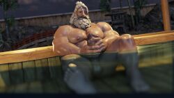 1boy 3d 3d_(artwork) balls bara big_penis elmamoru male_only masturbation muscular muscular_male older_male overwatch penis reinhardt solo solo_male