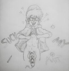 1boy abs ahe_gao ahegao big_balls big_penis boner cartoonizando condom drooling english_text glasses hoodie matt_(cartoonizando) pencil_(object) precum shirt_lift showing_off solo_male text tongue_out youtube youtube_avatar youtuber