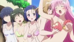 animated anime ass bikini bikini_lift blush breast_grab breast_grope breast_squeeze breasts clothes_lift female fondling fondling_breast grope groping hands_under_clothes lala_satalin_deviluke lesbian moaning momioka_risa multiple_girls official_animation one-piece_swimsuit pink_hair pool sairenji_haruna screencap small_breasts sound swimsuit tagme to_love-ru video yuri