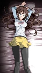 bed big_breasts bondage bound brown_hair hands_over_head imminent_rape long_hair nintendo pokemon rape restrained rosa_(pokemon) tsukishiro_saika