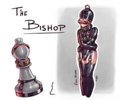 bishop_(chess) bit_gag blush bondage bulge bulge_through_clothing chess chess_piece drool femboy l0rd-black latex malesub rubber saliva straitjacket