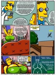 1girls 2boys arms_behind_back bart_simpson being_watched big_breasts blue_hair breasts brompolos chapter_1 comic female huge_breasts juni_draws male marge_simpson mother_and_son page_13 professor_frink size_difference sleeping stretching the_simpsons yellow_body yellow_skin