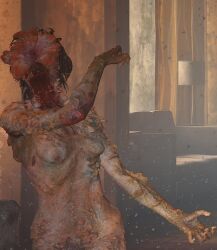 3d breasts brown_hair bush clicker cordyceps detailed_background eyeless female female_only fungus hair infected monster monster_girl naughty_dog nightmare_waifu nipples nude pubes screencap solo sony_interactive_entertainment spores the_last_of_us the_last_of_us_2